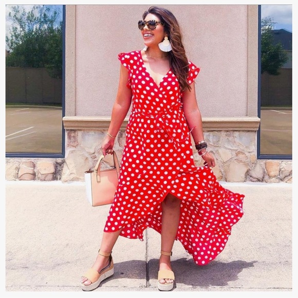 NWOT Red & White Polka Dot Wrap Dress - Picture 5 of 7